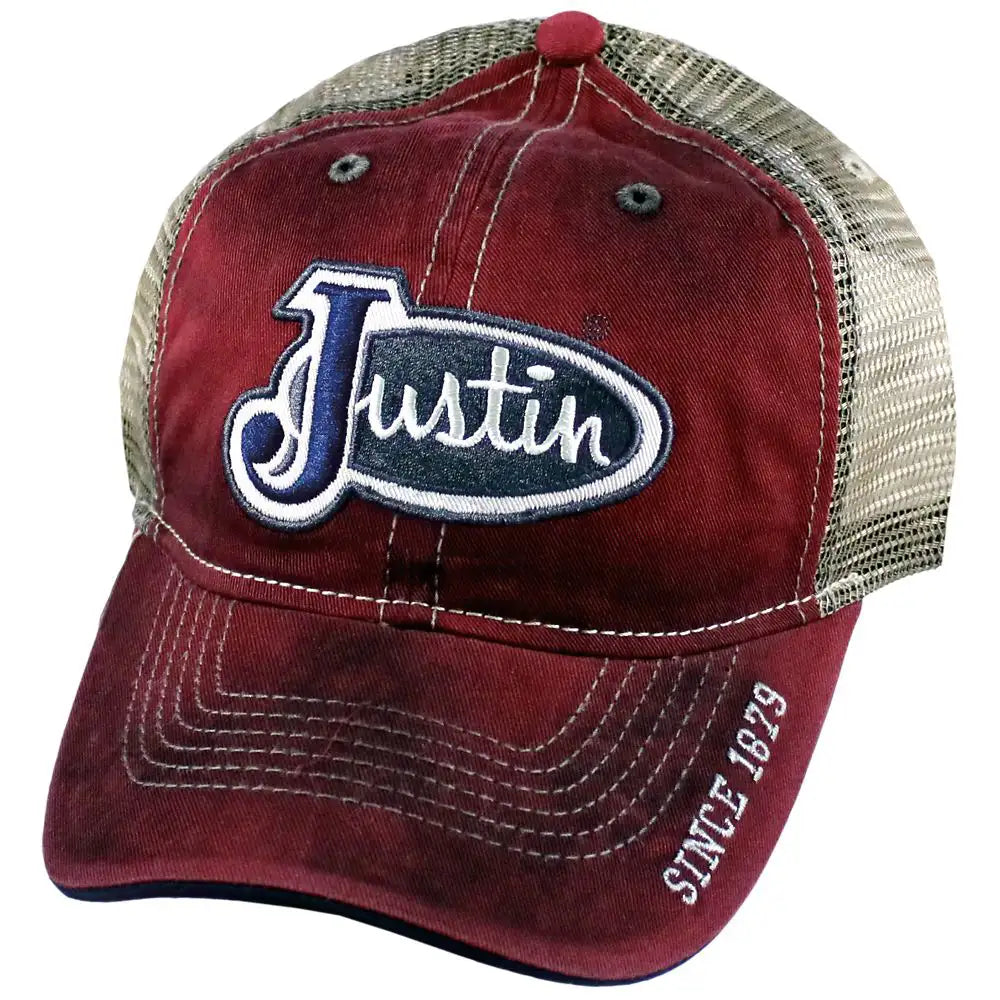 Justin "Men's Oil-Washed Logo" (Red) - Trucker Cap