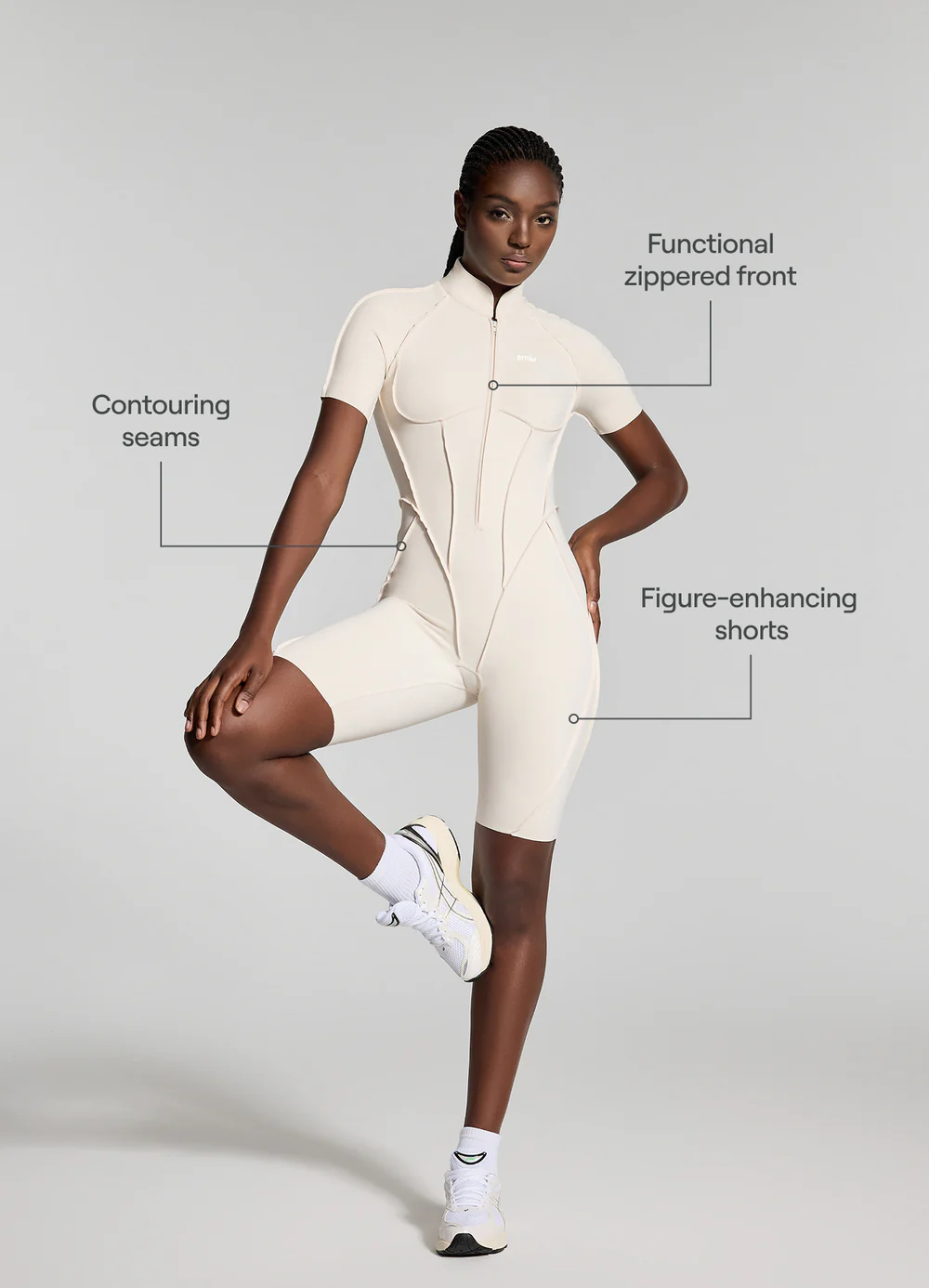 Sleek Shorts Catsuit in Ivory