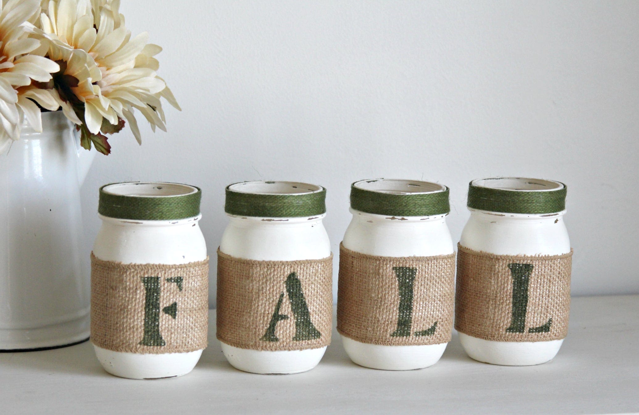 Green Rustic Fall Decor | Autumn Table Centerpieces - ONE SIDED