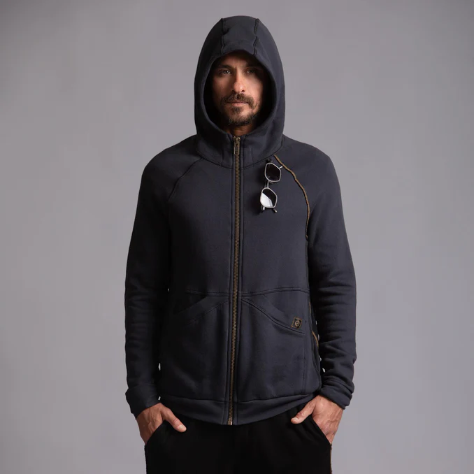 The Zip Tree Hoodie Charcoal Blue