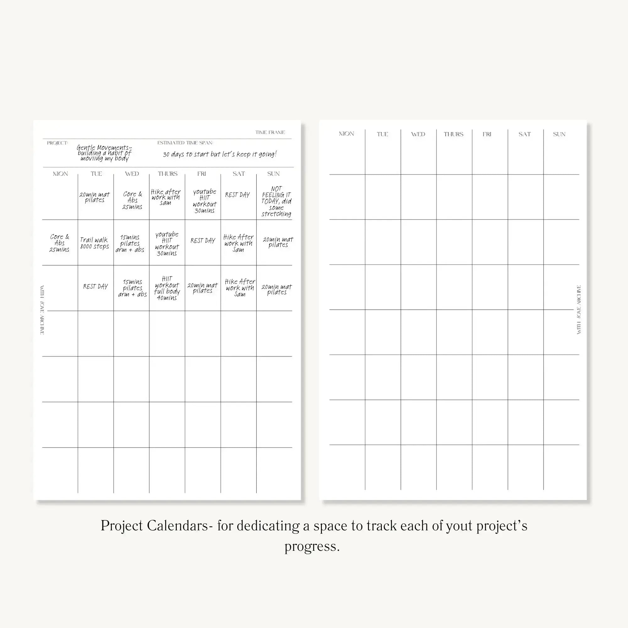 Project Inserts (Index, Catalogue, Project Planning, Project Calendar)